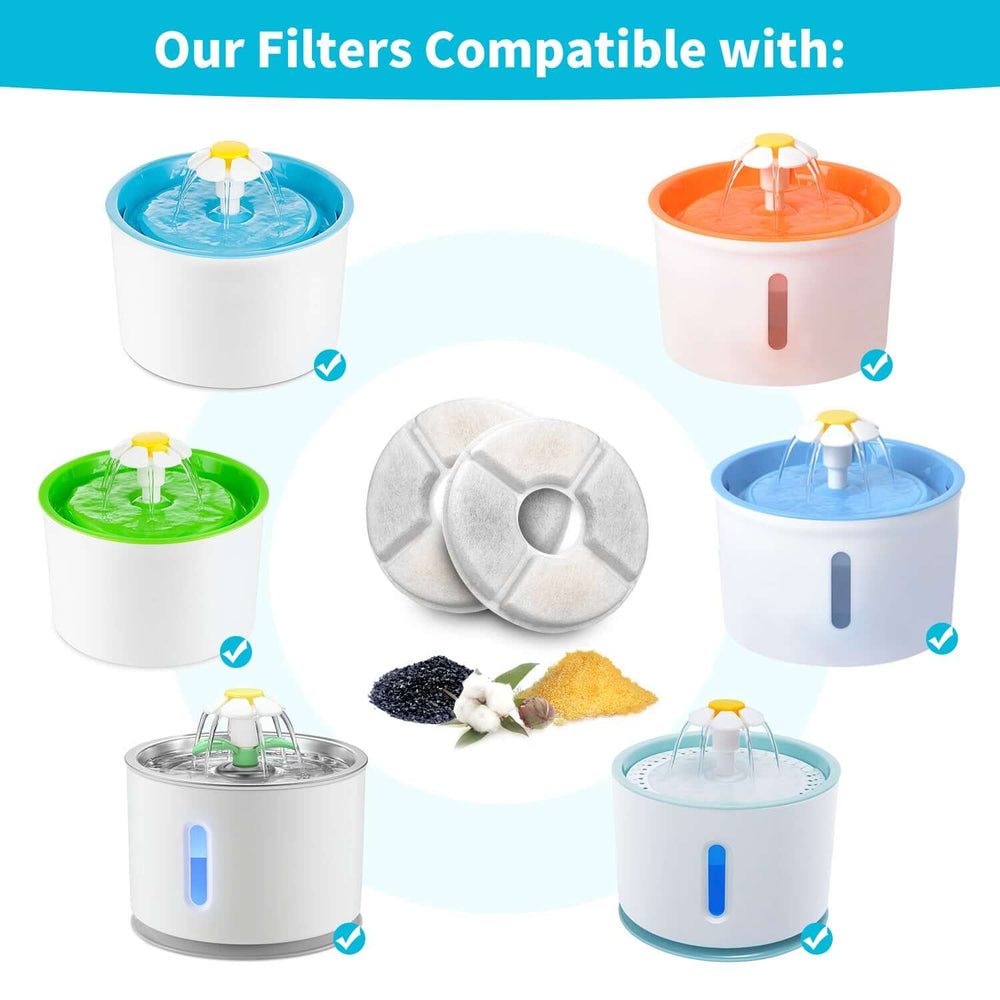 YES4PETS pet fountain filters compatible with various water dispensers, showcasing filters for optimal purification and water quality.