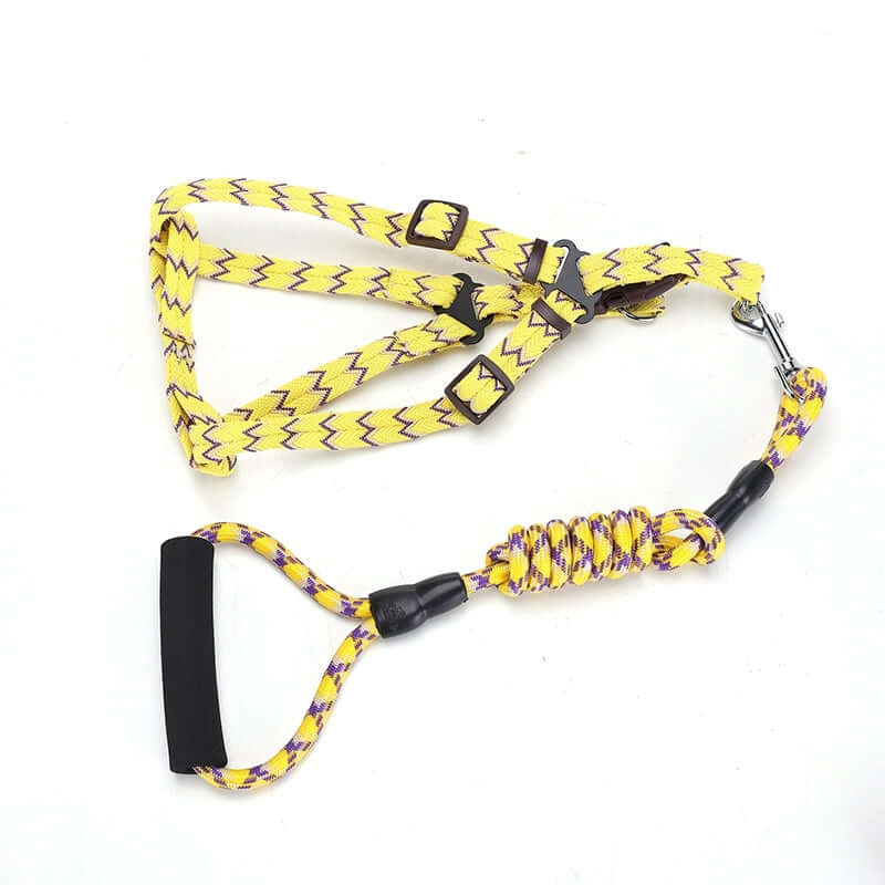 YES4PETS yellow and purple pet dog harness and leash set, comfortable and durable design for medium pets.