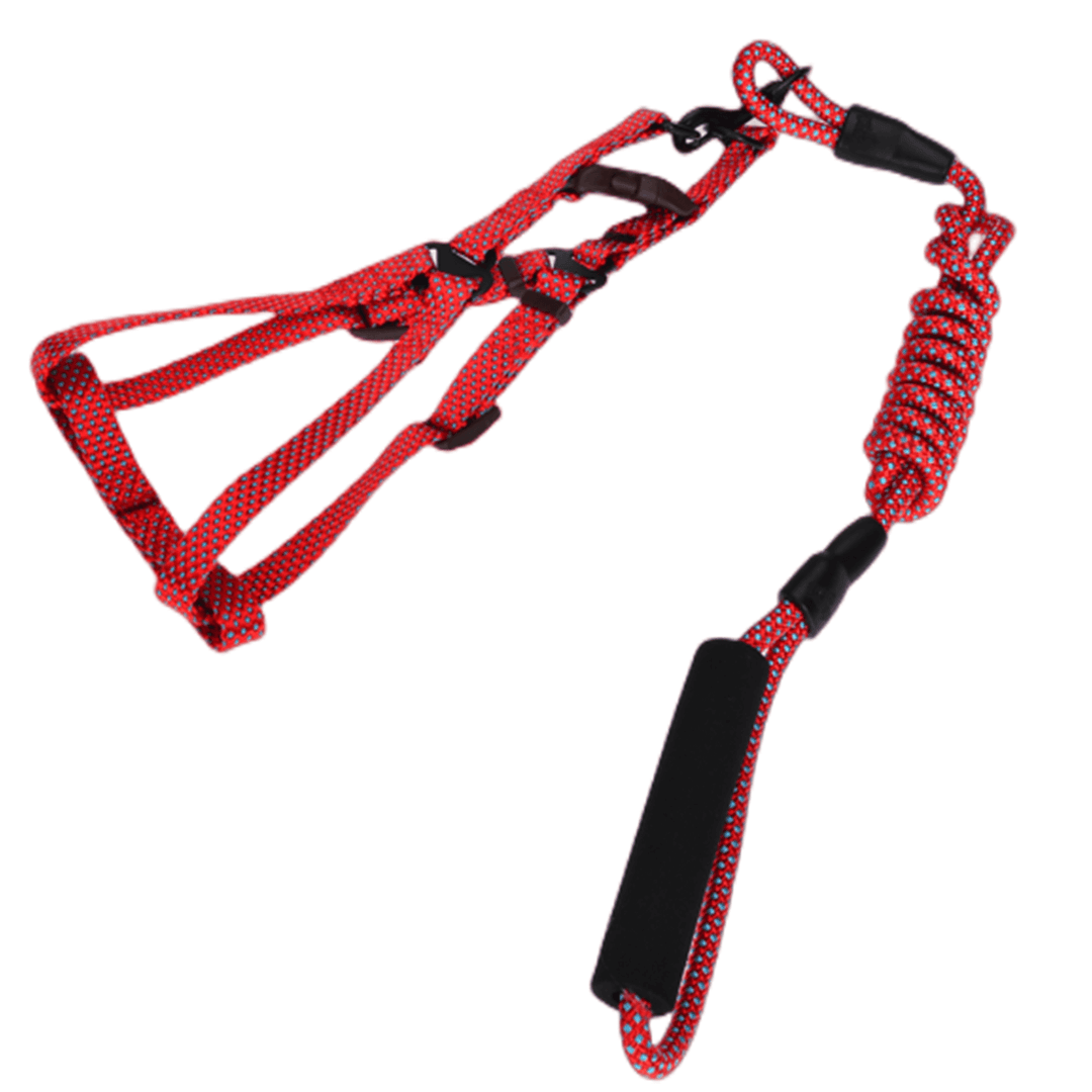 Red pet harness and leash set for small dogs, comfortable and easy to wear, perfect for daily walks.