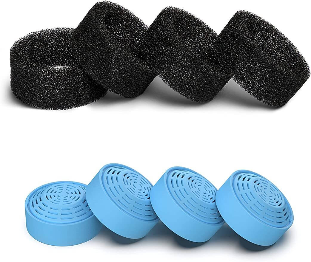 YES4PETS pet fountain filter replacement set with black and blue components for cleaner drinking water.