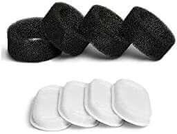 4 black pet fountain filters and 4 white replacement pads for clean water, durable and affordable filtration system.