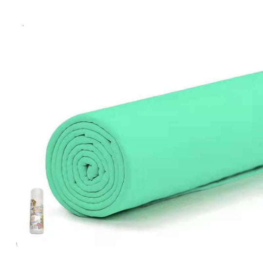 YES4PETS large turquoise pet bath towel rolled up with a bottle for scale, features strong absorbency and comfort for pets.