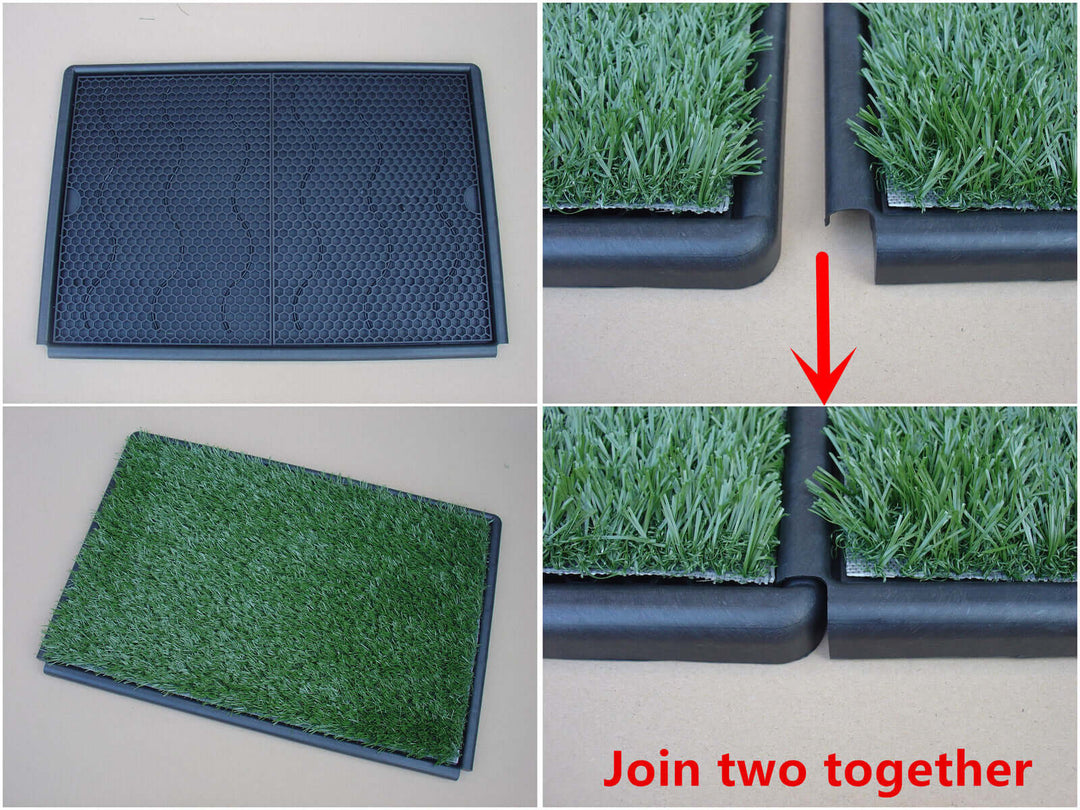 YES4PETS indoor dog potty training mat showing how to join two mats together for easy use and cleaning.