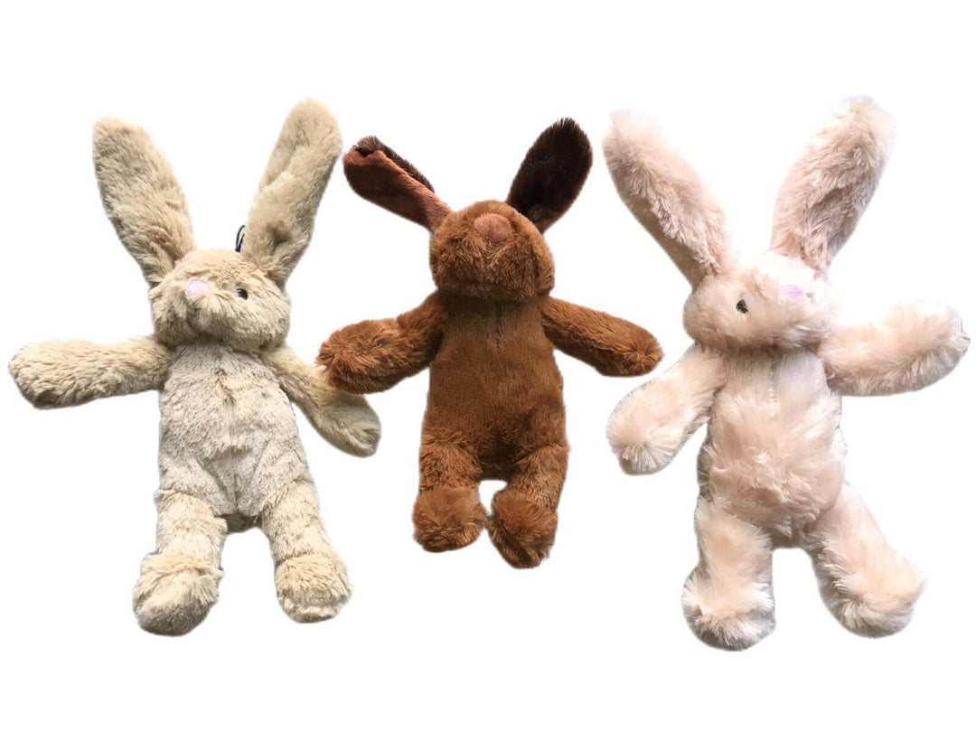 Three soft plush bunny dog toys, ideal for pet play and dental health, 25 cm each, affordable quality toys.