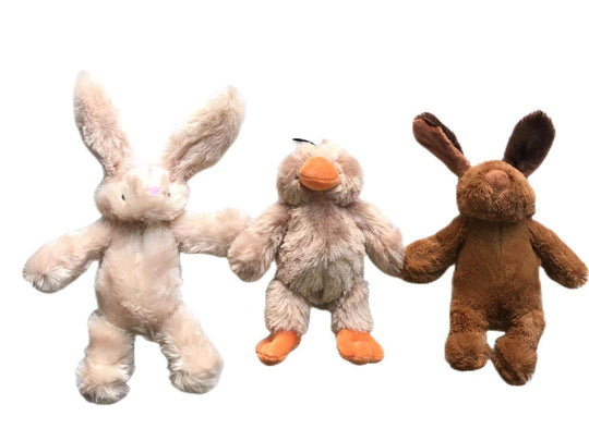 YES4PETS plush dog toys: bunny, duck, and brown rabbit, soft, squeaky, 25 cm, perfect for pets' dental health.