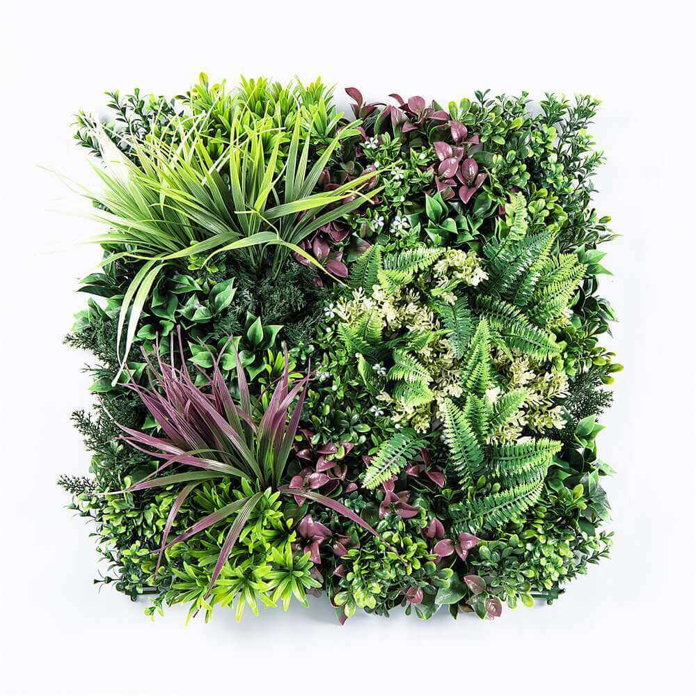 Elegant artificial plant wall panel featuring lush green foliage, perfect for DIY vertical gardens and affordable decor solutions.