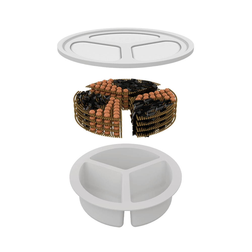 Exploded view of YES4PETS pet fountain filter showing layers of activated carbon and ion exchange resin for effective filtration.