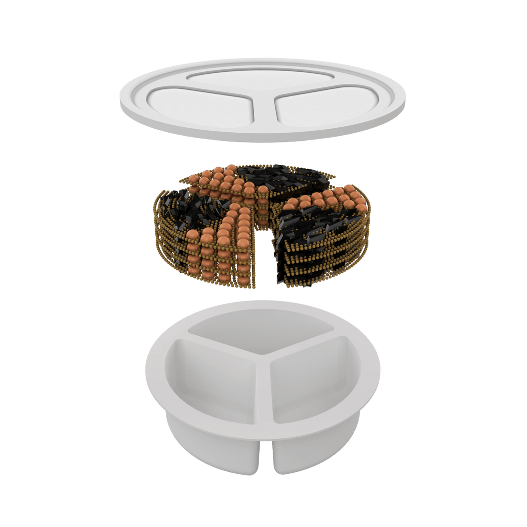 Diagram of YES4PETS pet fountain filter showing layered design for triple filtration system, ideal for pets' drinking water.