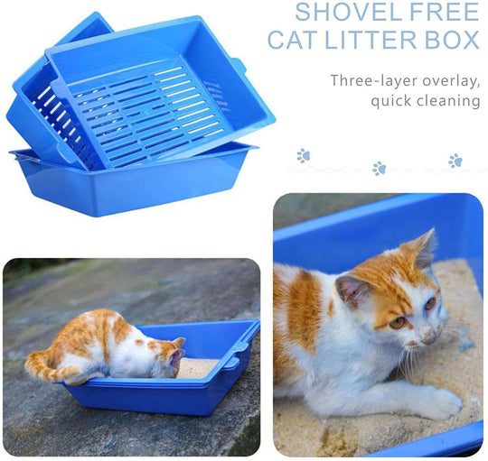 Affordable shovel-free cat litter box with three-layer design for quick cleaning and less mess.