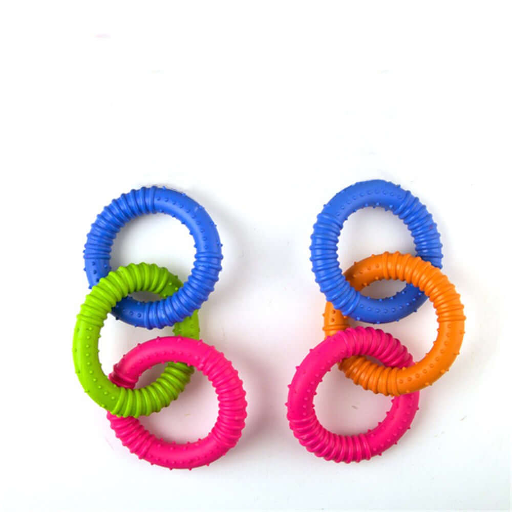 YES4PETS 5 colorful rubber tri rings for small dogs, promoting dental hygiene and playtime.