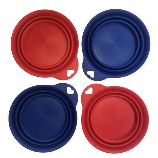 YES4PETS 4-pack portable collapsible pet bowls in red and blue for feeding and travel.