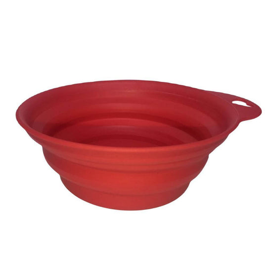 Affordable red collapsible pet bowl, perfect for dog and cat feeding, lightweight and portable for travel.