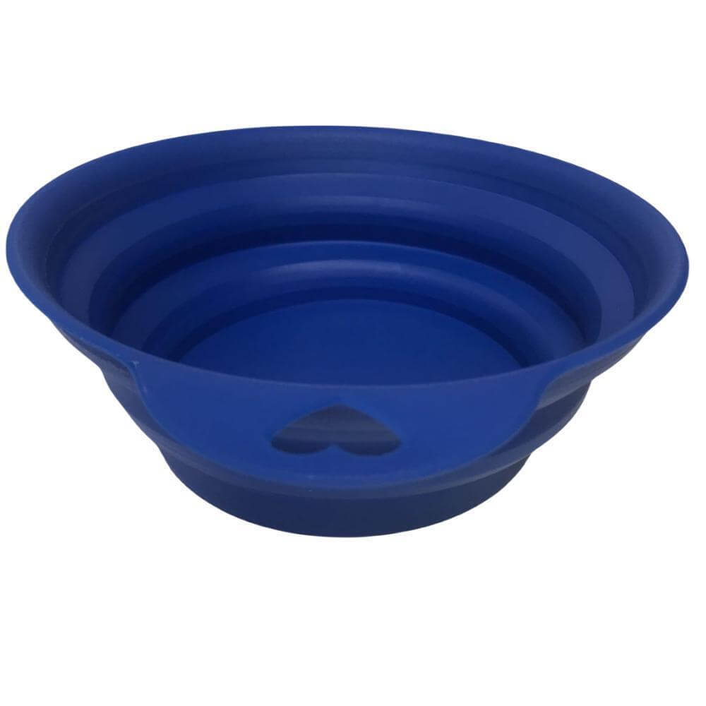 Affordable blue collapsible pet bowl for dogs and cats, perfect for travel and outdoor activities.