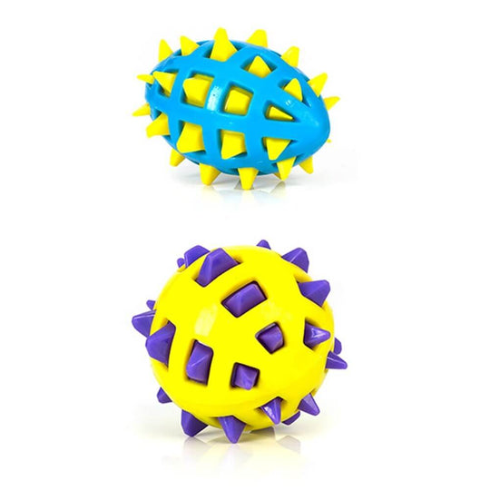 YES4PETS Rubber Spike Balls for dogs, non-toxic dental hygiene chew toys, vibrant colors, set of 2, ideal for play and health.