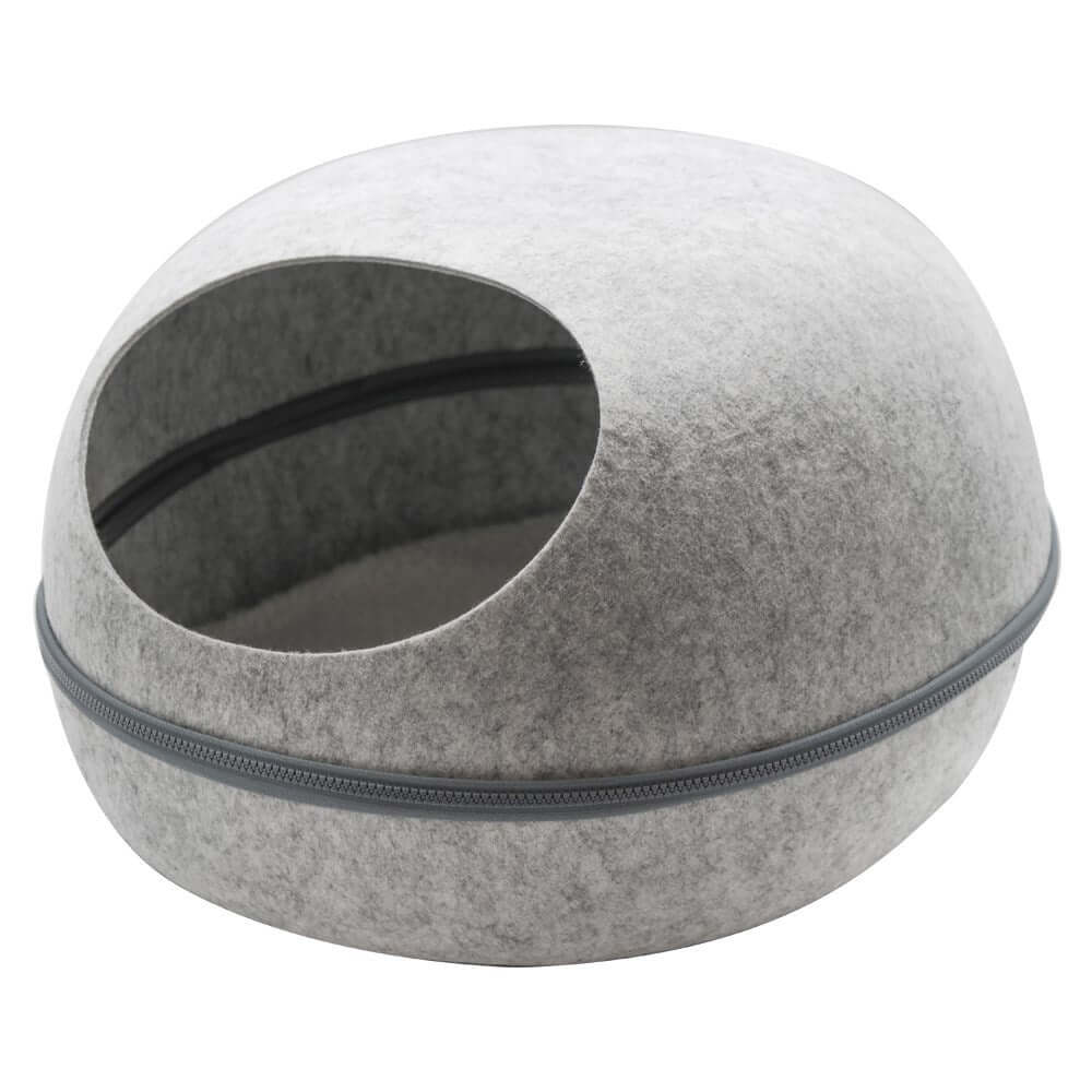 Affordable grey igloo pet bed with zipper and ventilation hole, ideal for cozying and DIY pet comfort.