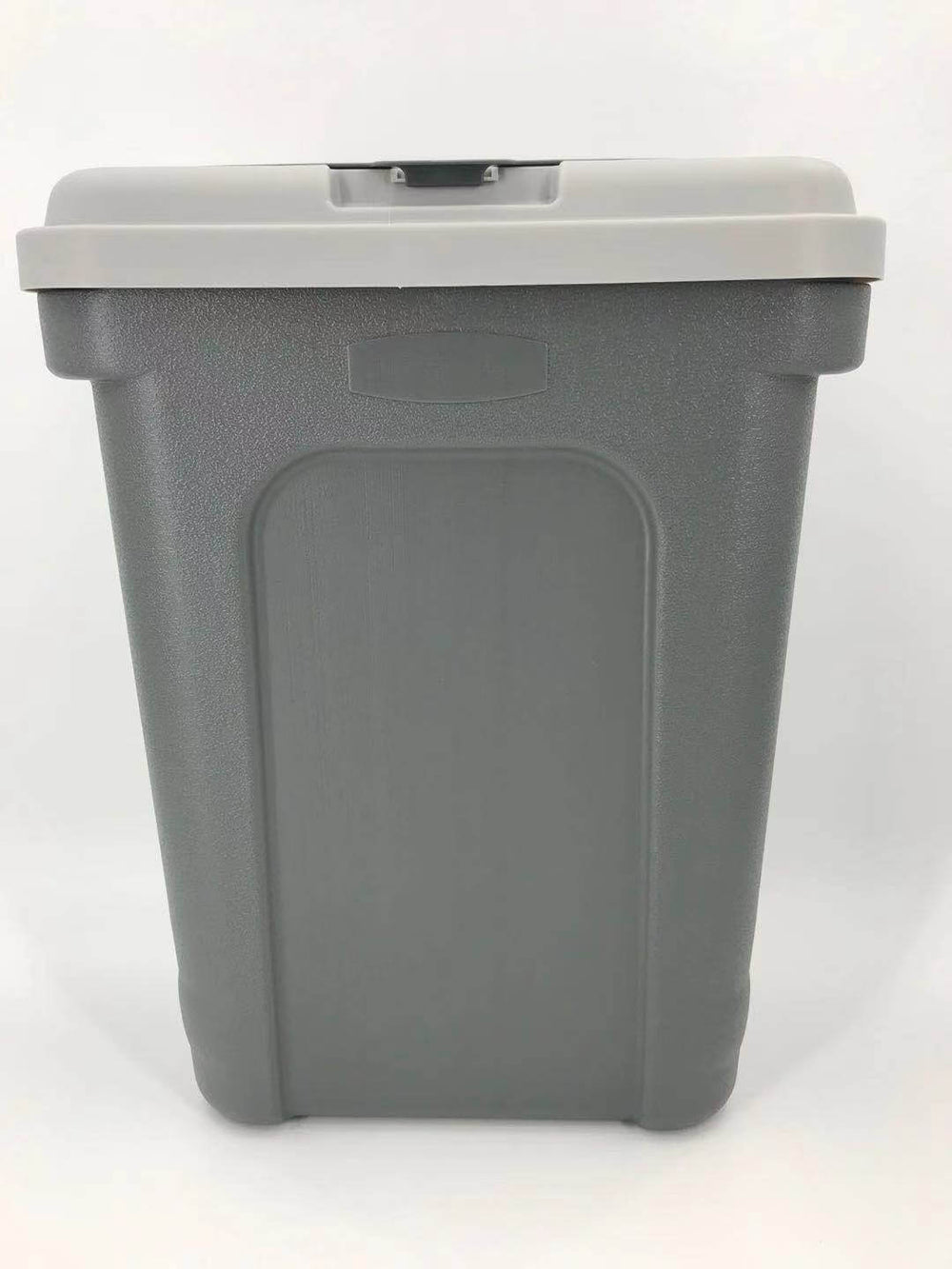 Durable 55cm pet food storage container with scoop, 45L capacity, gray color, BPA free design for moisture protection.