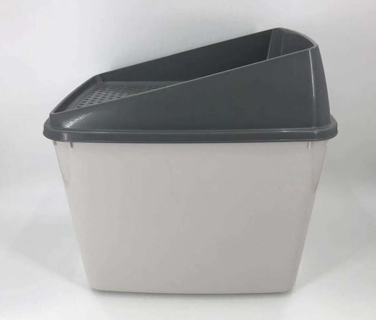 XL top entry cat litter box in gray, designed to minimize mess and offer a hygienic hideaway for cats.