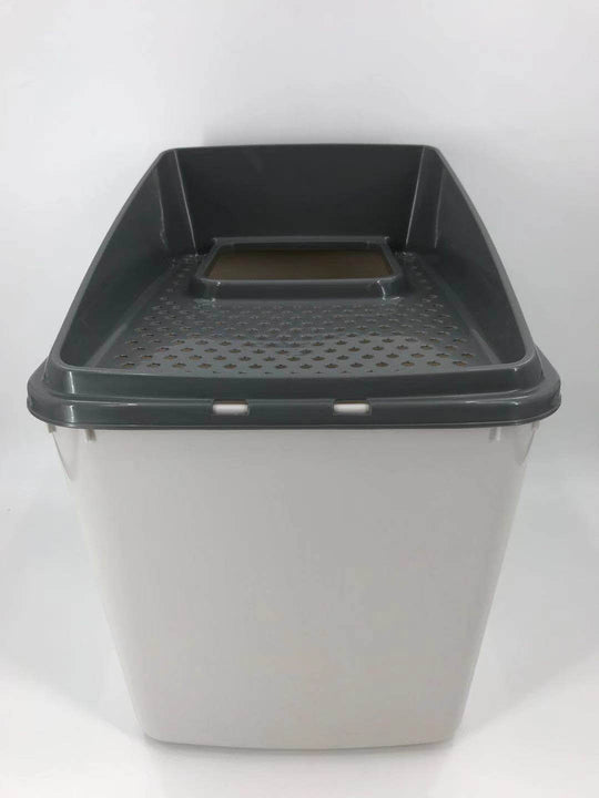 XL top entry cat litter box, large covered kitty tray for mess-free litter use.