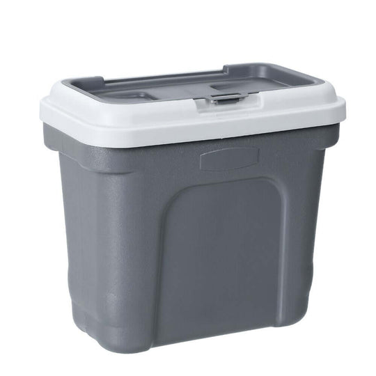 30L grey pet food storage container with scoop, affordable and durable design to keep dog food fresh.