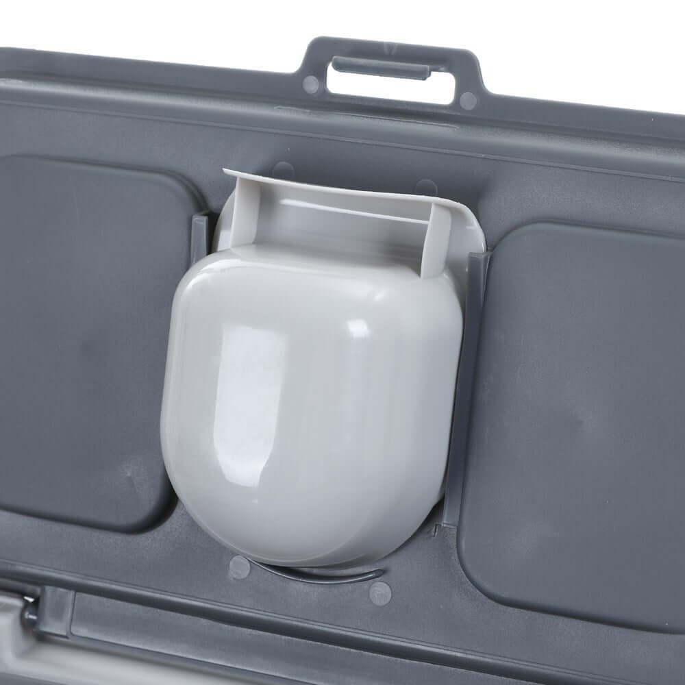 Close-up of the scoop from a 30L pet food storage container, designed for easy access and convenience.