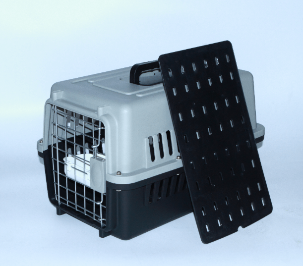 Affordable YES4PETS small dog and cat airline carrier crate with bowl and tray, lightweight and durable in black.