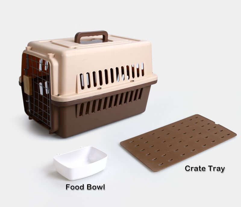 YES4PETS small pet carrier with food bowl and crate tray in brown. Affordable, quality design for travel with pets.