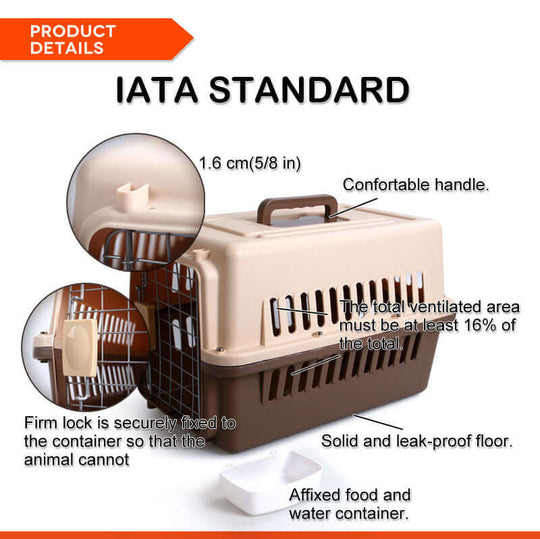 Detailed view of YES4PETS IATA standard pet carrier featuring secure lock, comfortable handle, and leak-proof design.