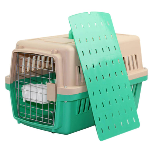 YES4PETS green small dog cat crate airline carrier with removable tray, lightweight and secure for pet travel.