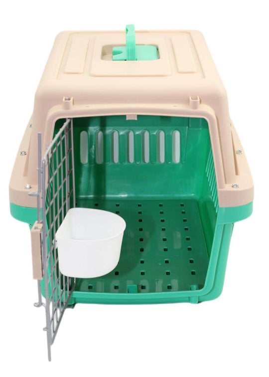 YES4PETS small dog cat crate carrier in green, featuring large entrance, bowl, and spacious interior for easy pet travel.