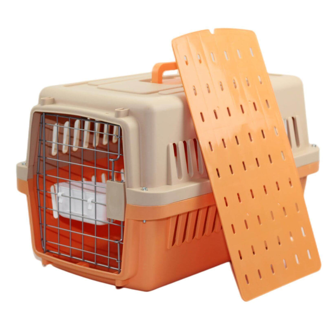 Affordable YES4PETS orange dog cat crate airline carrier with bowl and tray for travel convenience.