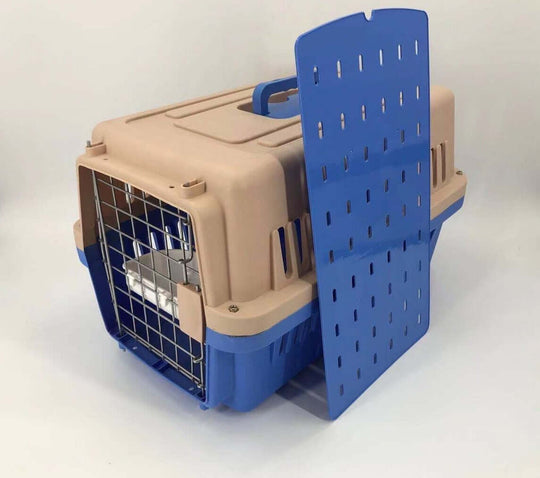 YES4PETS Medium Dog Cat Crate Airline Carrier in blue with spacious entrance and ventilation for easy travel.