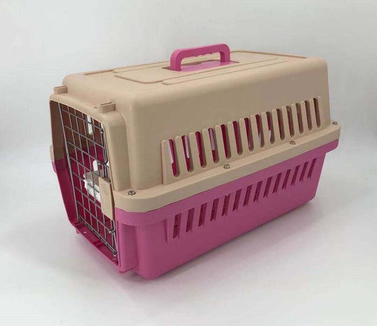 YES4PETS pink medium dog and cat crate carrier, lightweight and durable with bowl and tray, perfect for travel.