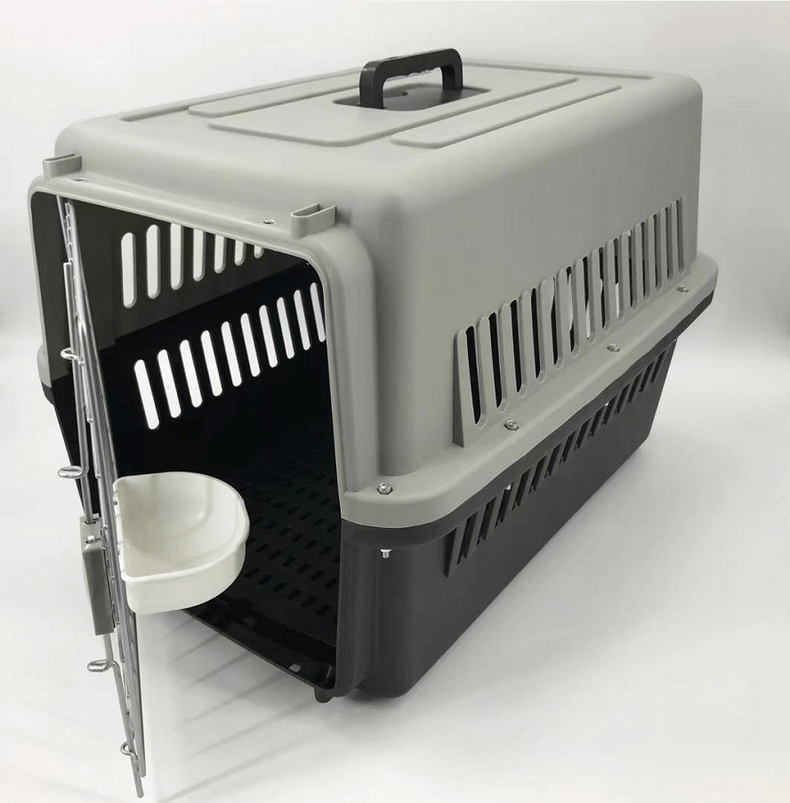 YES4PETS Large Pet Carrier in black, lightweight with tray, bowl, and removable wheels for dogs and cats.