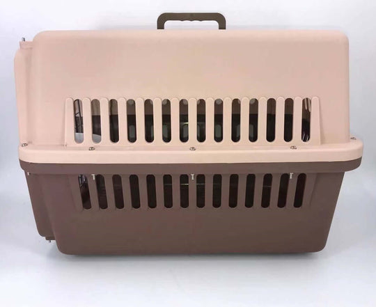 Affordable YES4PETS large dog cat crate in brown with ergonomic handle and ventilation slots for comfort and safety.