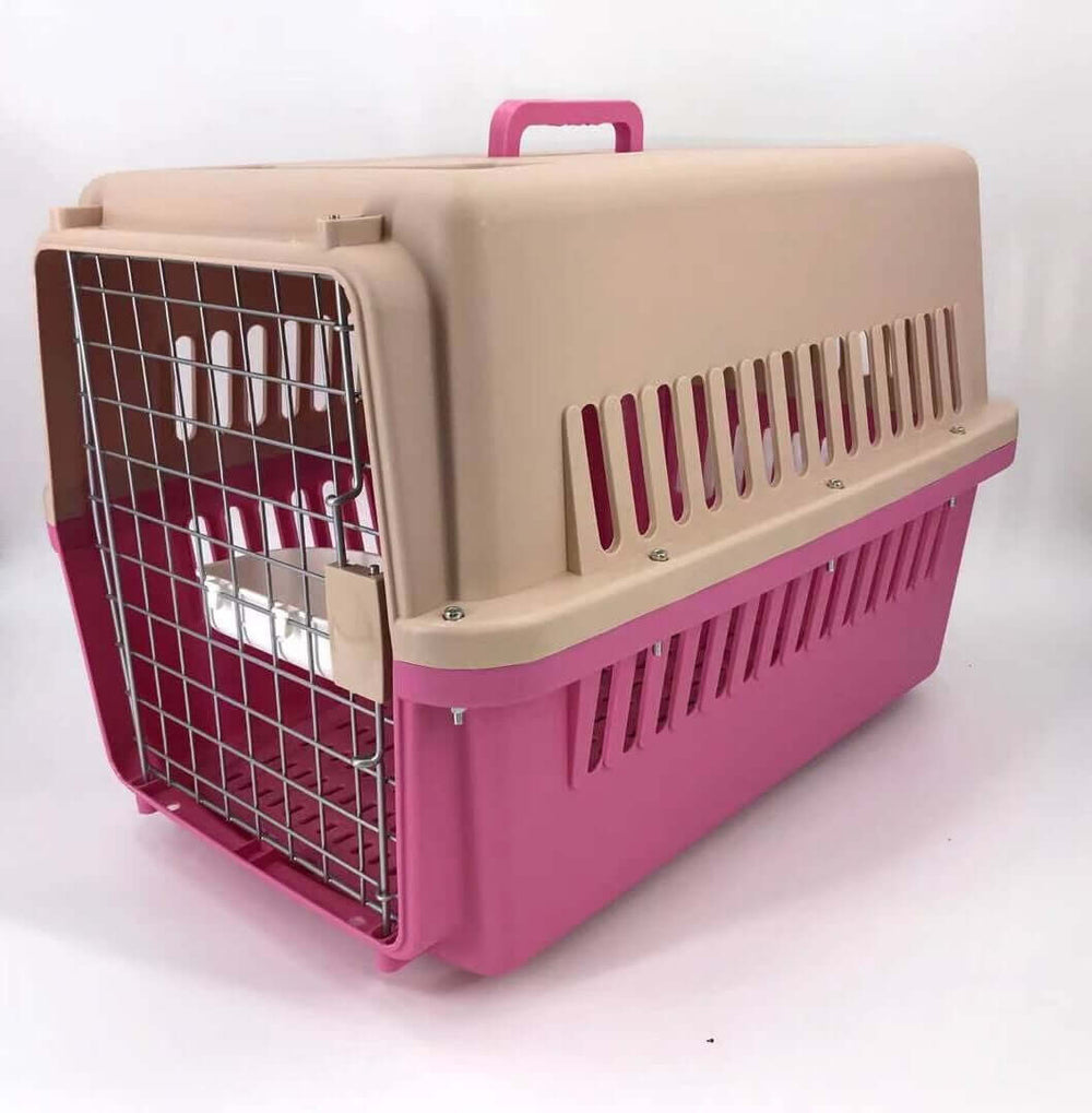 YES4PETS large dog cat crate carrier in pink, ideal for travel with spacious design and ergonomic handle.