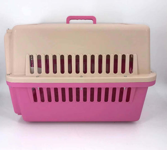 YES4PETS lightweight pink dog cat crate with spacious design, ventilation slots, ergonomic handle for easy transport.