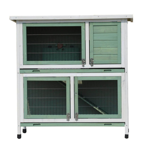 YES4PETS green large double storey rabbit hutch with 4 access doors, ramp, and waterproofing for pets.