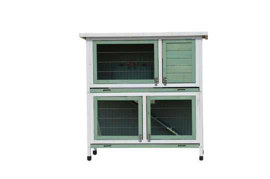 YES4PETS green double storey rabbit hutch for guinea pigs and ferrets, affordable and waterproof design.