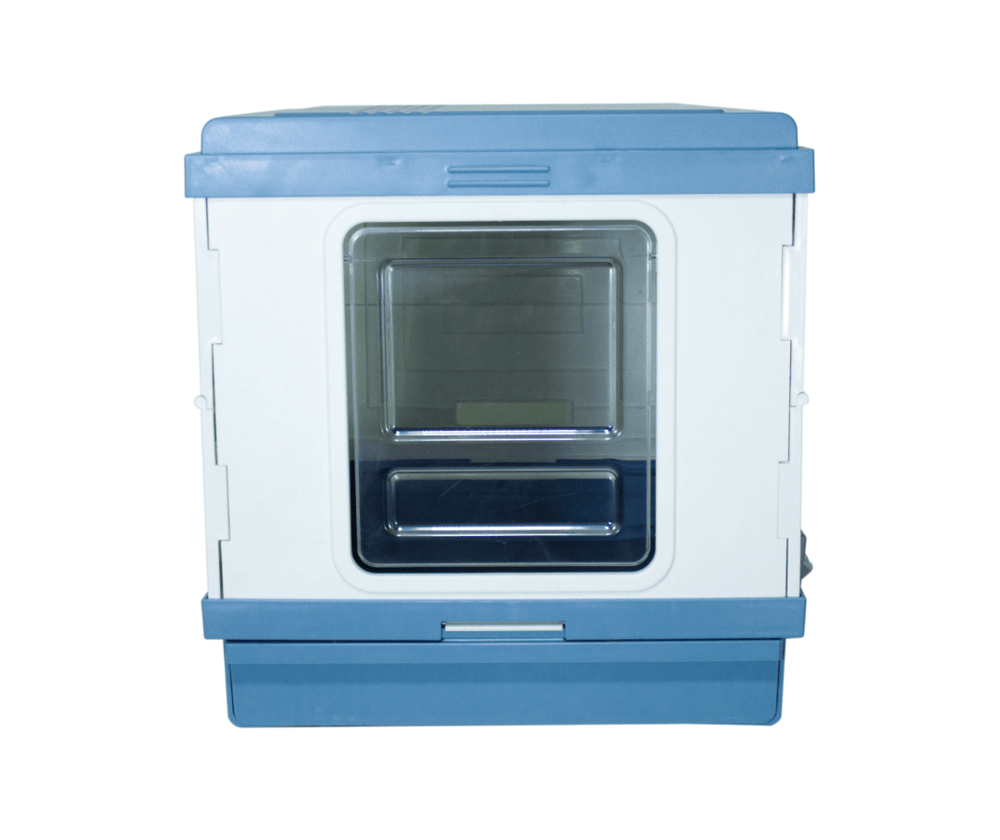 XL Portable Cat Toilet Litter Box Tray in blue, foldable design with handle, ideal for affordable and quality pet care.