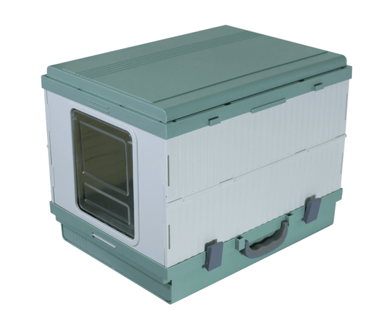 XL Portable Cat Toilet Litter Box Tray in green, foldable design with handle, ideal for affordable and quality pet care.