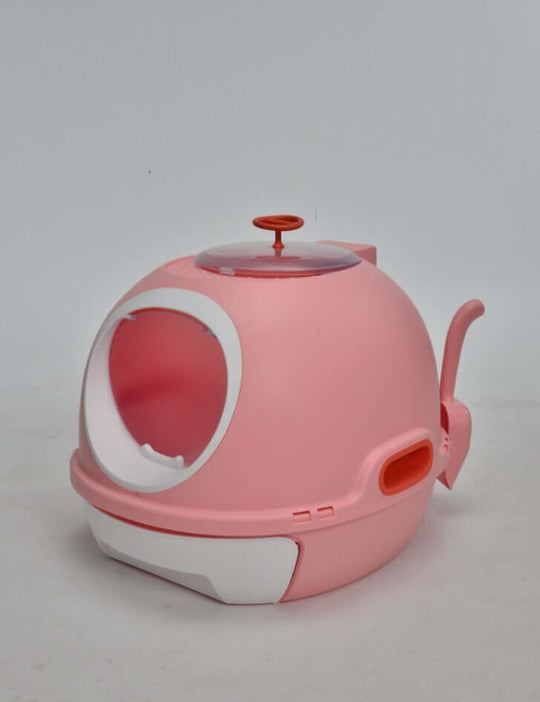 Affordable pink cat toilet litter box with drawer and sky window, designed for quality and convenience in pet care.