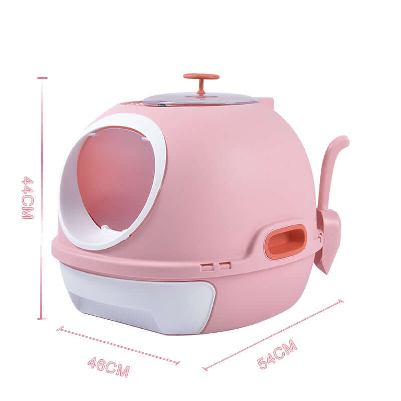 Affordable pink cat toilet litter box with skylight, drawer, and photocatalyst purifier for odor control.