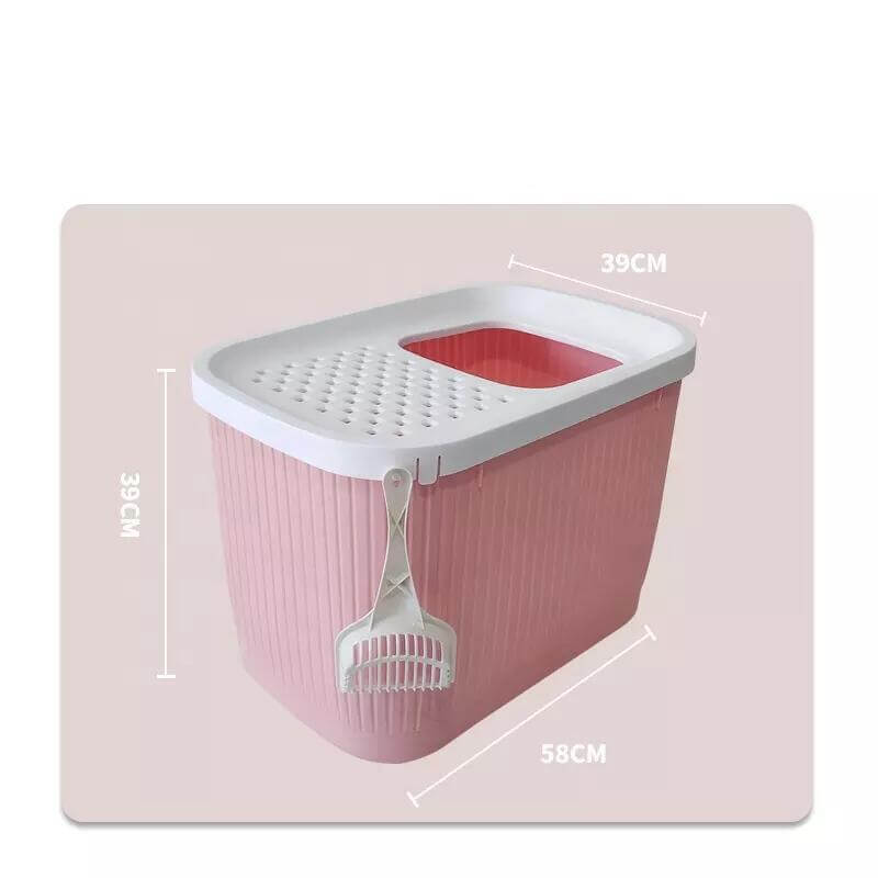 YES4PETS XXL Top Entry Cat Litter Box in pink with scoop, 39x58x39cm, stylish and practical cat litter solution.