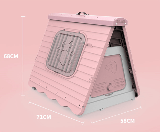 YES4PETS small foldable plastic pet house in pink, measuring 71cm x 58cm x 68cm, ideal for small dogs and cats.