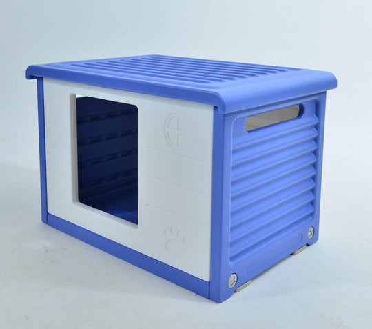 YES4PETS blue plastic pet house for small dogs and cats, sturdy design with ventilation for comfort and safety.