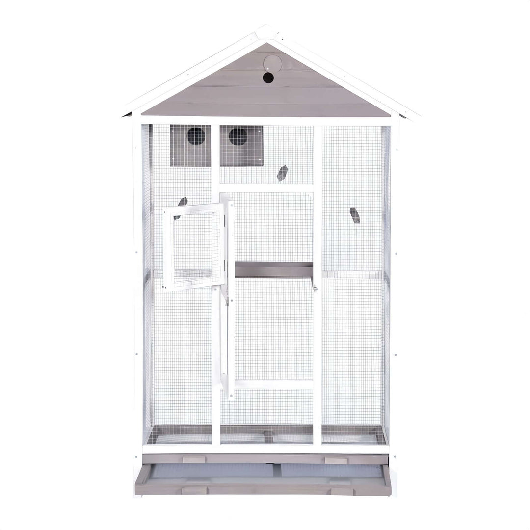 YES4PETS Wooden XXL Pet Cage, spacious bird aviary with white exterior, designed for canaries and parrots.