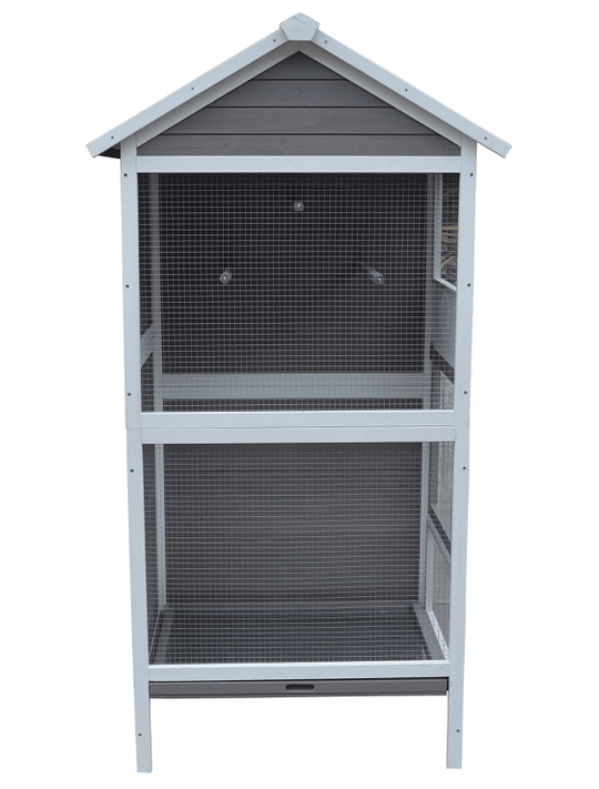 YES4PETS Wooden XL Bird Cage with grey asphalt roof and mesh wire for canaries and parrots.