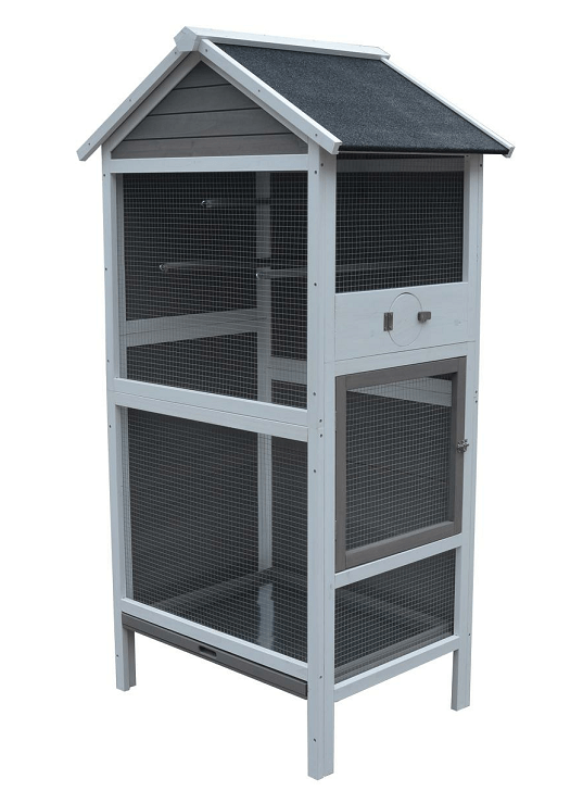 YES4PETS XL wooden bird cage with grey roof, spacious design for canaries and parrots, weather-resistant for indoor and outdoor use.