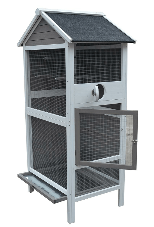 YES4PETS Wooden XL Pet Cage with a gray asphalt roof, designed for canaries and parrots, featuring an open door.