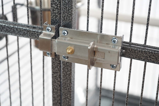 Durable lock mechanism on YES4PETS large bird cage ensuring safety and quality for pet birds.